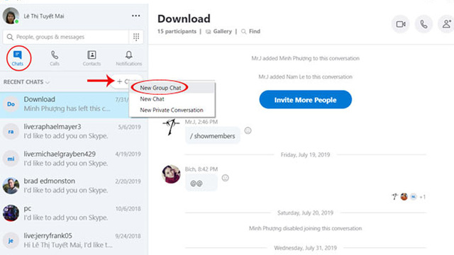 Tạo nhóm học online trên Skype bước 1